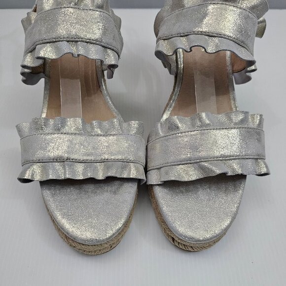 Jack Rogers Rosie Ruffle Sandal Womens 11 Metallic Platinum Wedge Espadrille - Picture 5 of 13
